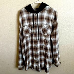 Like new gently worn XL PacSun brown & white  flannel with a black hood